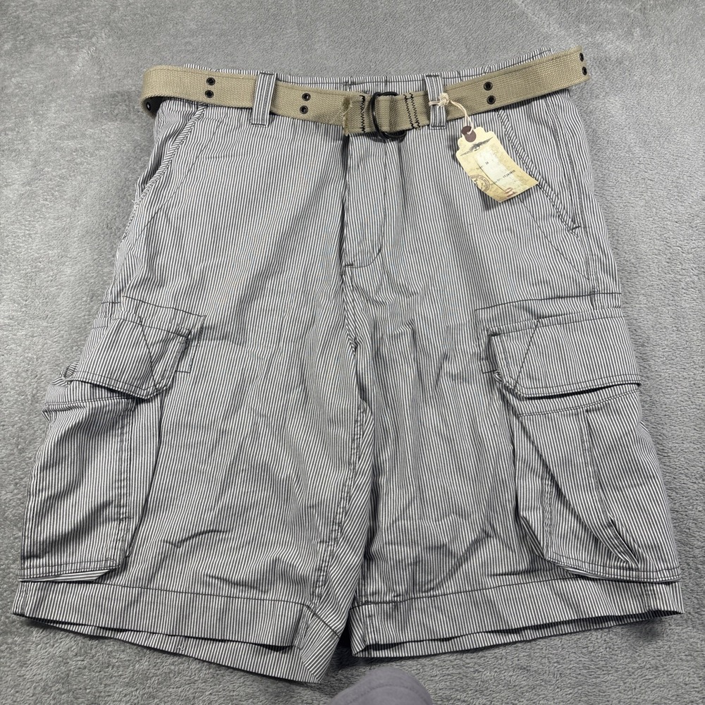 Chor Clothing Men's Striped Chino Shorts Built In Belt‎ Size 34 New